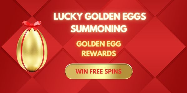 Lucky golden eggs summoning campaign banner with free spins offer